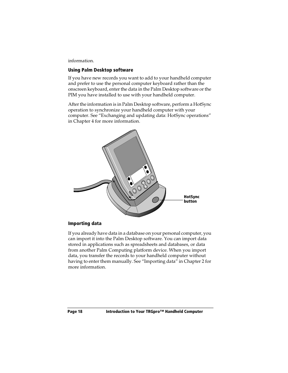 Using palm desktop software, Importing data | 3Com TRGpro User Manual | Page 26 / 260