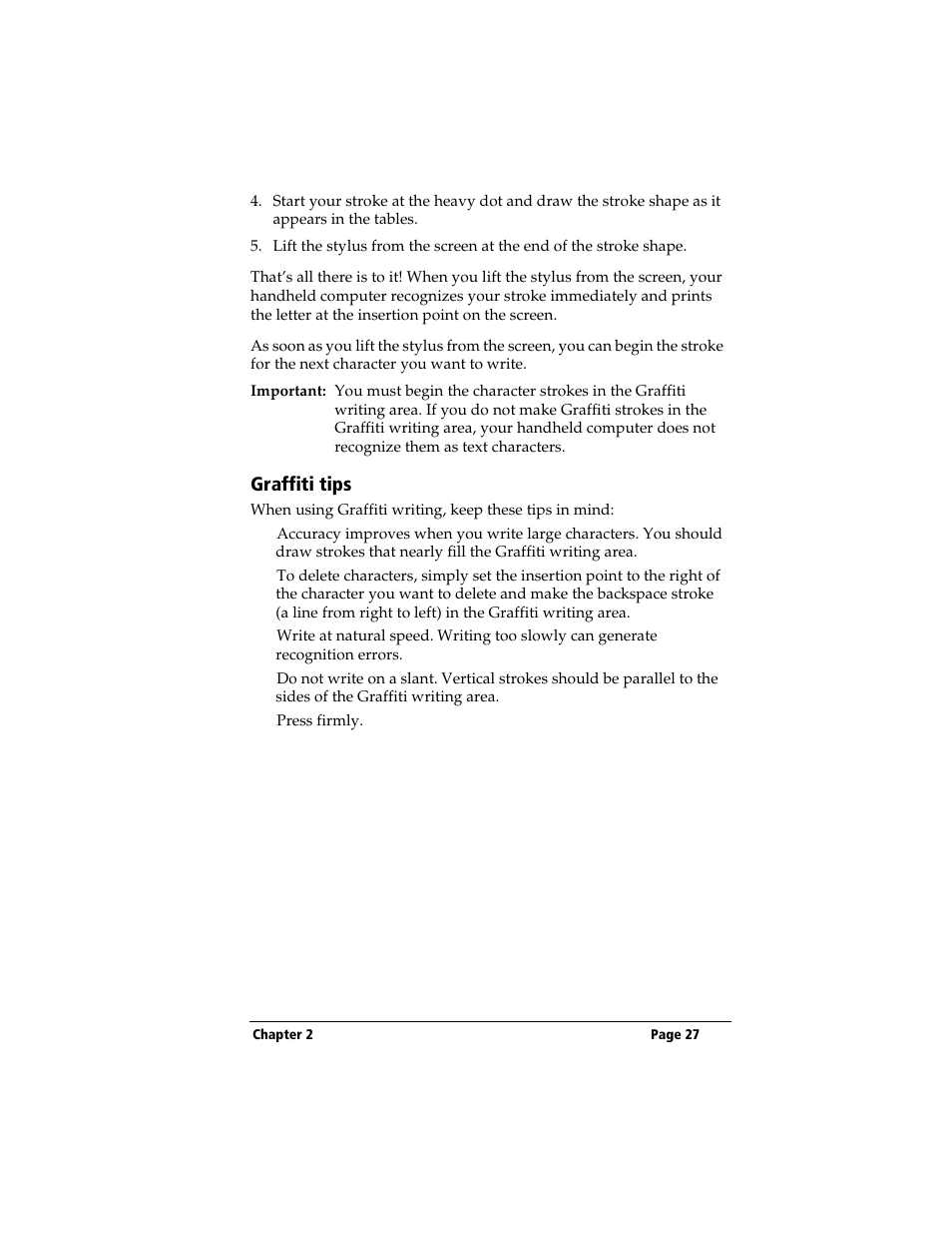Graffiti tips | 3Com TRGpro User Manual | Page 35 / 260