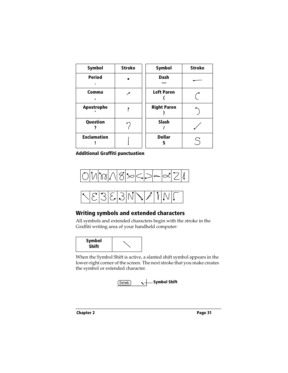 Additional graffiti punctuation, Writing symbols and extended characters | 3Com TRGpro User Manual | Page 39 / 260