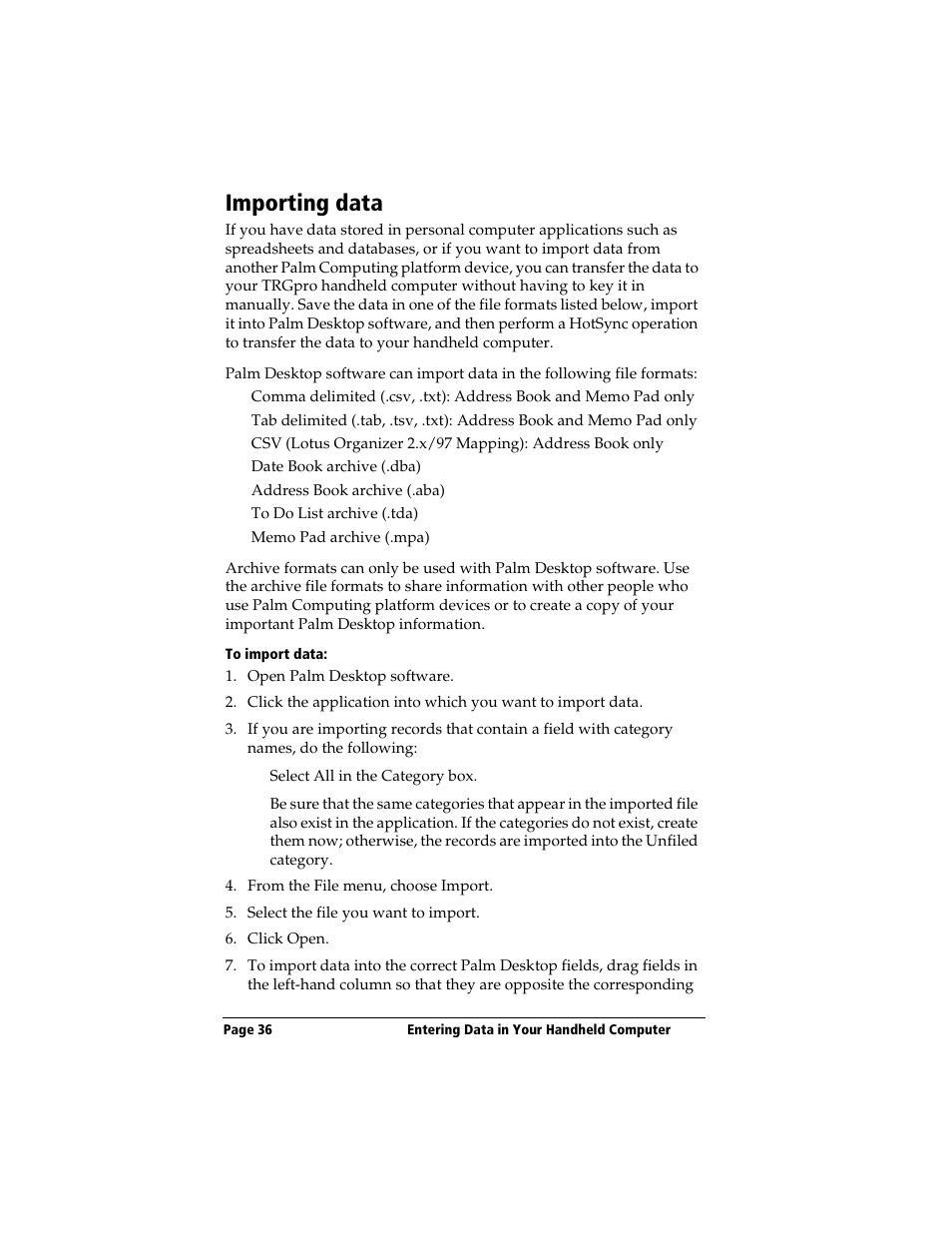 Importing data, To import data | 3Com TRGpro User Manual | Page 44 / 260