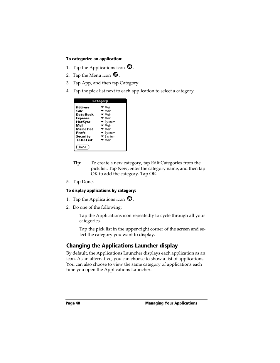 To categorize an application, To display applications by category, Changing the applications launcher display | 3Com TRGpro User Manual | Page 48 / 260