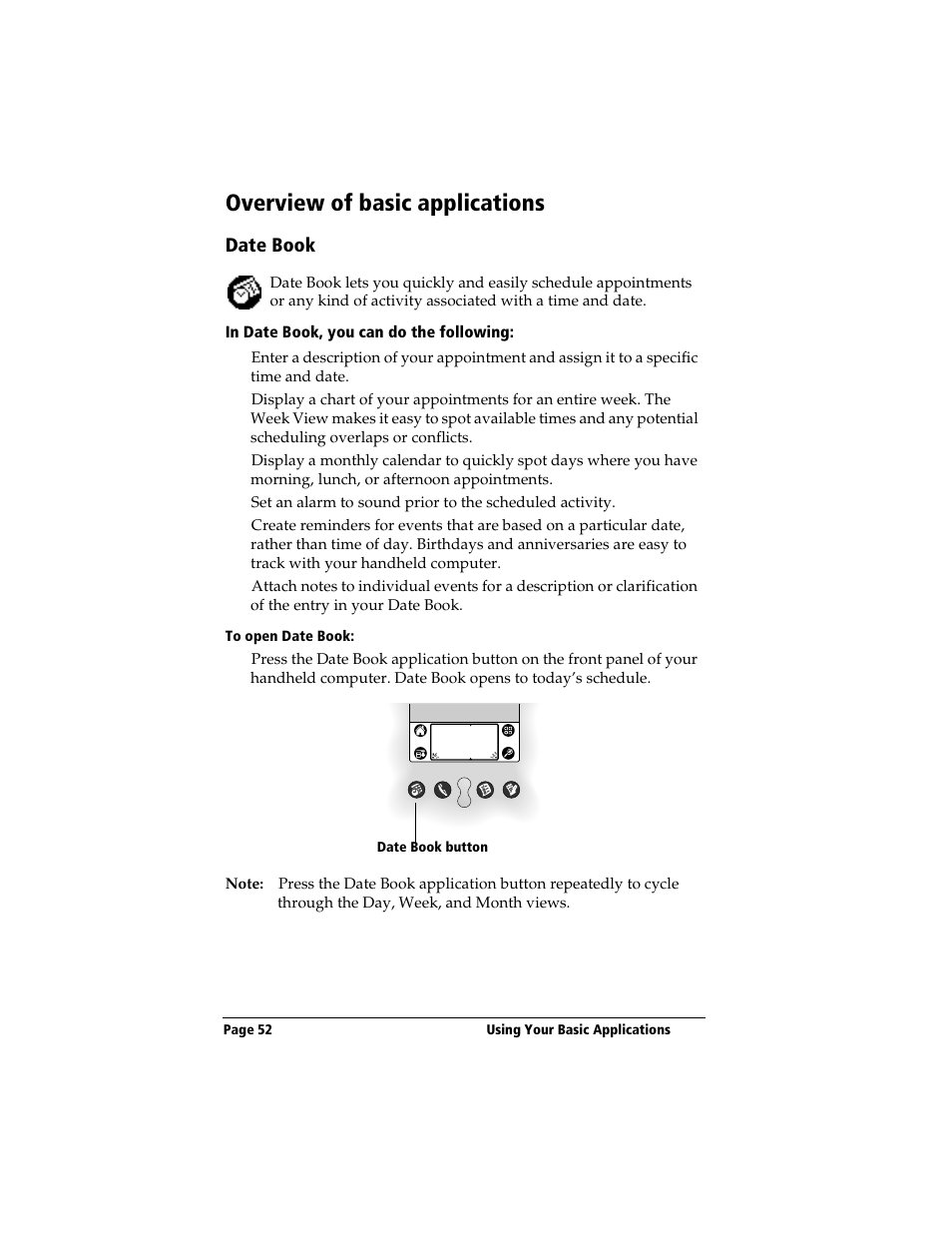 Overview of basic applications, Date book, In date book, you can do the following | To open date book | 3Com TRGpro User Manual | Page 60 / 260