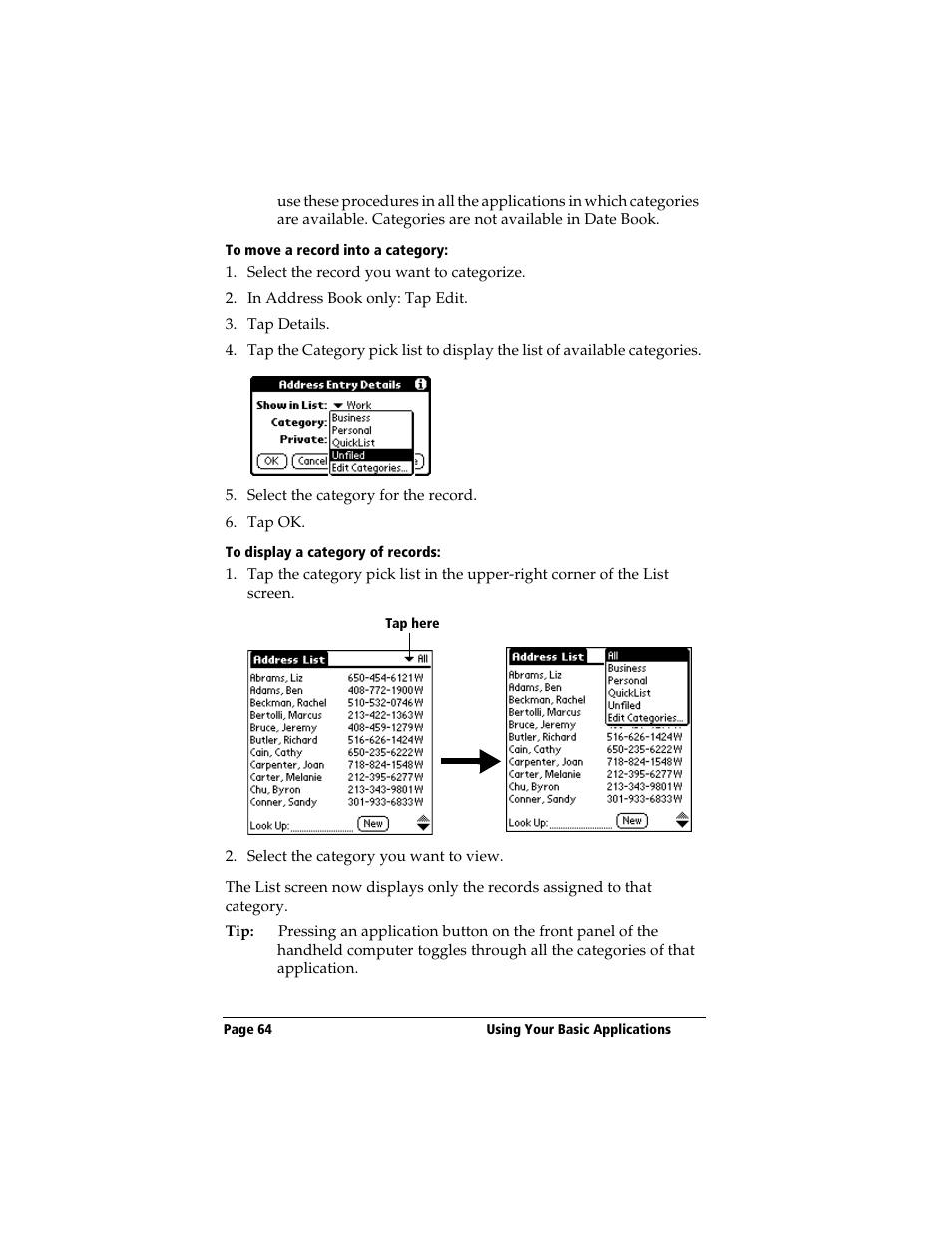 To move a record into a category, To display a category of records | 3Com TRGpro User Manual | Page 72 / 260