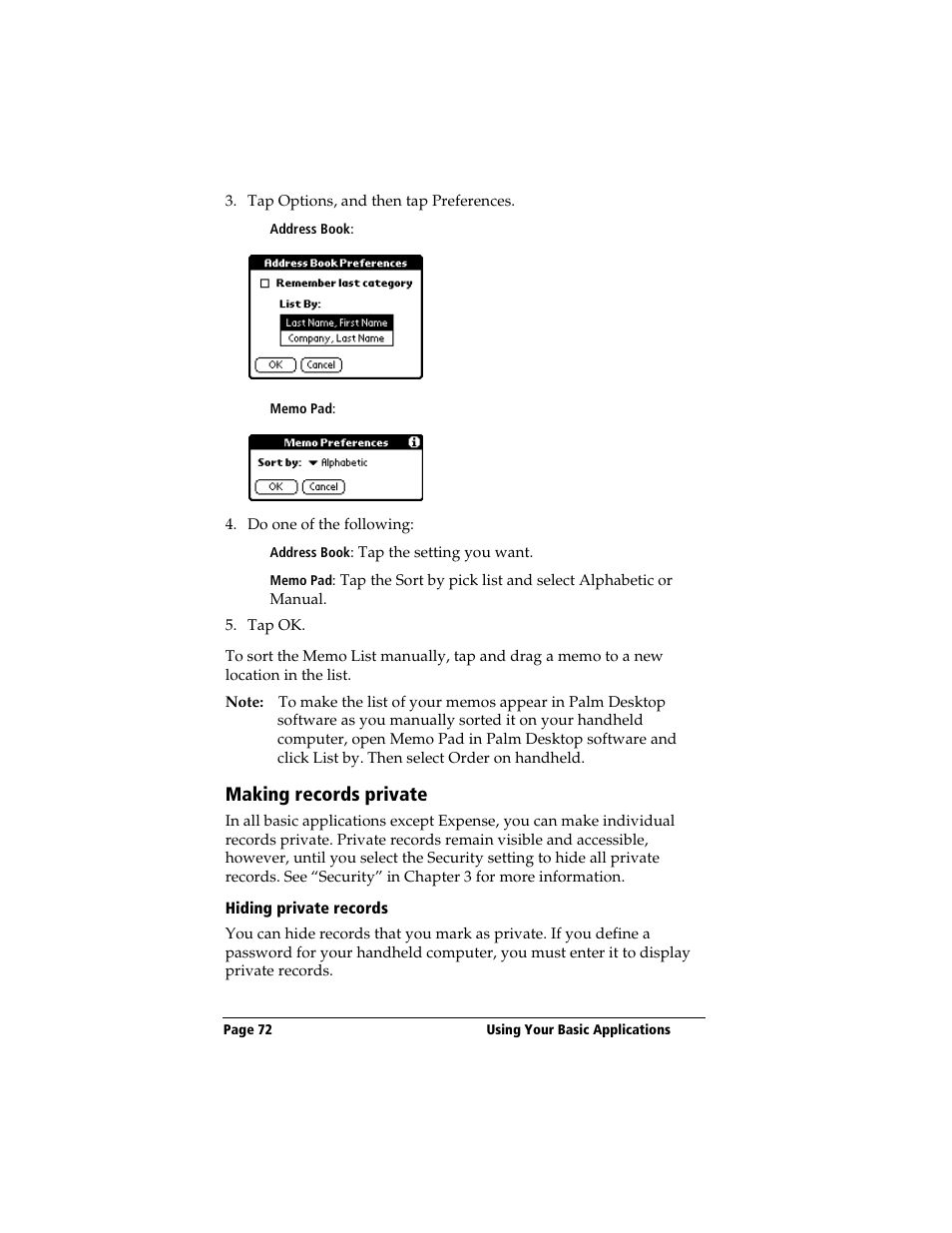 Making records private, Hiding private records | 3Com TRGpro User Manual | Page 80 / 260