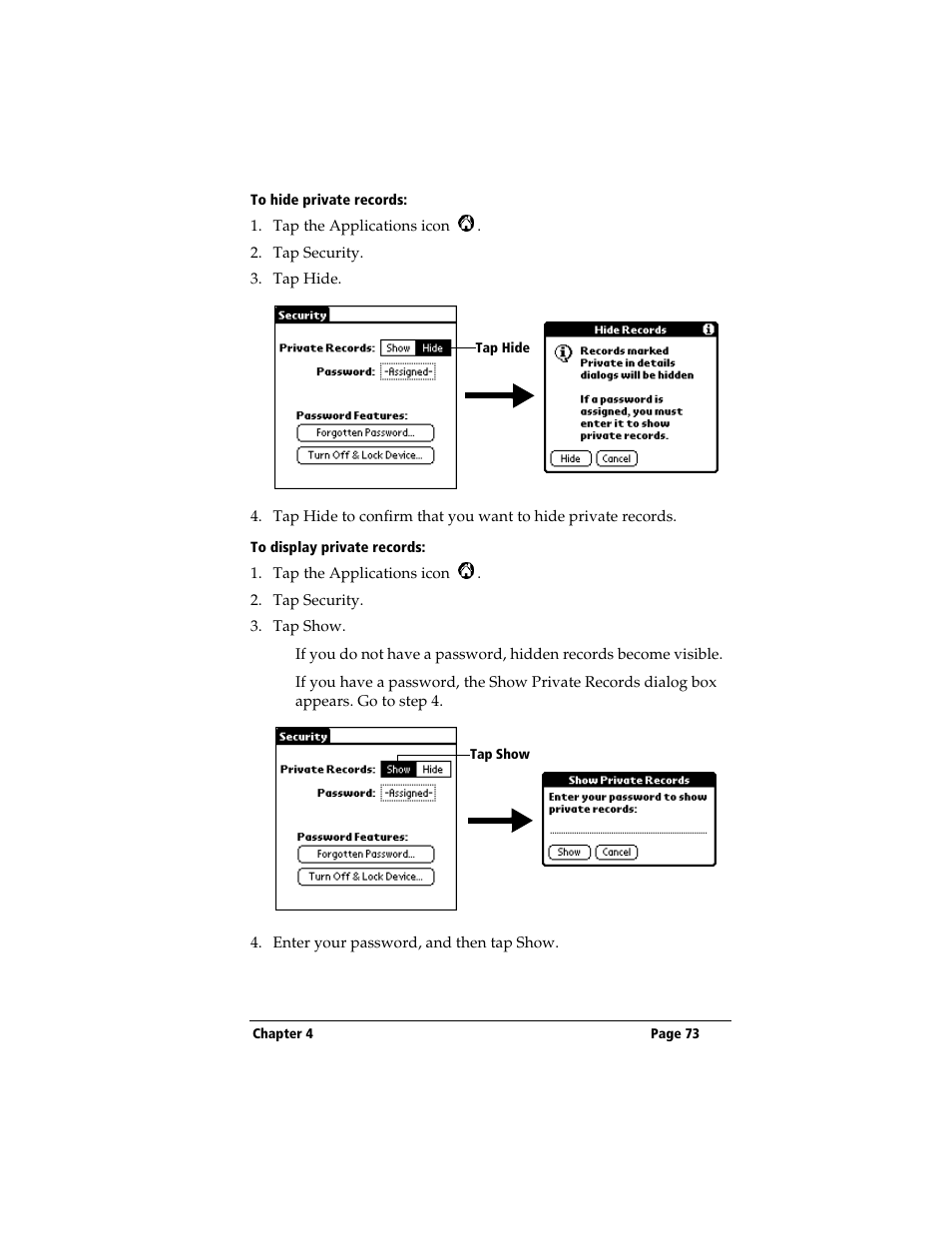 To hide private records, To display private records | 3Com TRGpro User Manual | Page 81 / 260