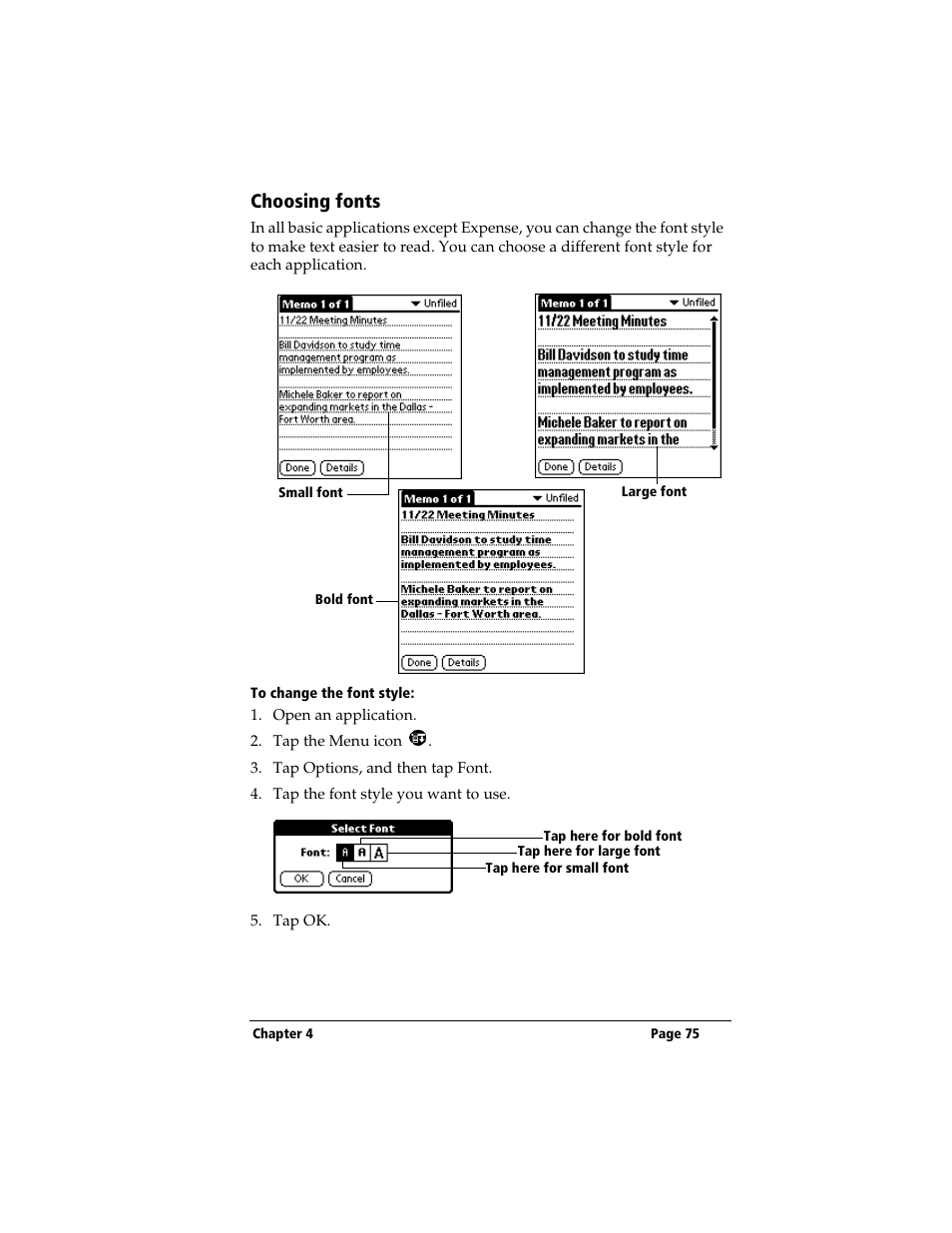 Choosing fonts, To change the font style | 3Com TRGpro User Manual | Page 83 / 260