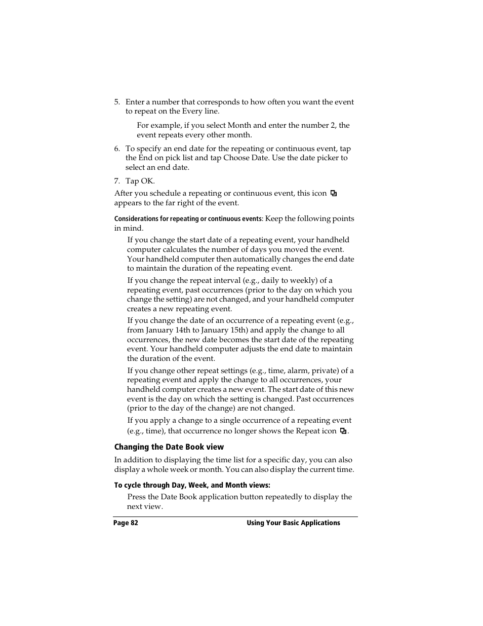 Changing the date book view, To cycle through day, week, and month views | 3Com TRGpro User Manual | Page 90 / 260