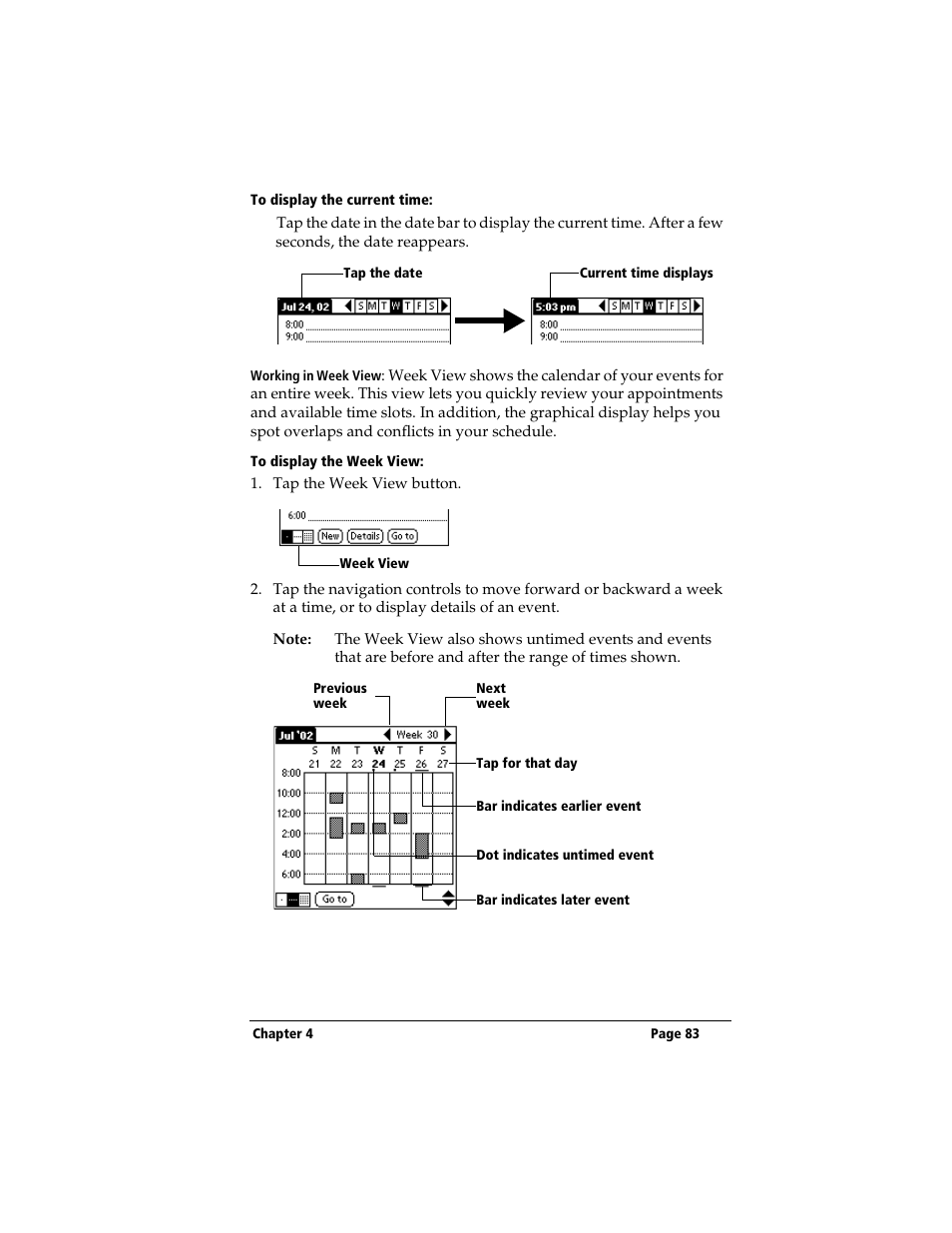 To display the current time, To display the week view | 3Com TRGpro User Manual | Page 91 / 260