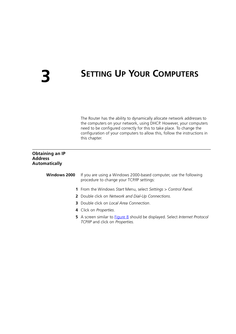 Setting up your computers, Obtaining an ip address automatically, Windows 2000 | Etting, Omputers | 3Com 3CRWE754G72-A User Manual | Page 23 / 110