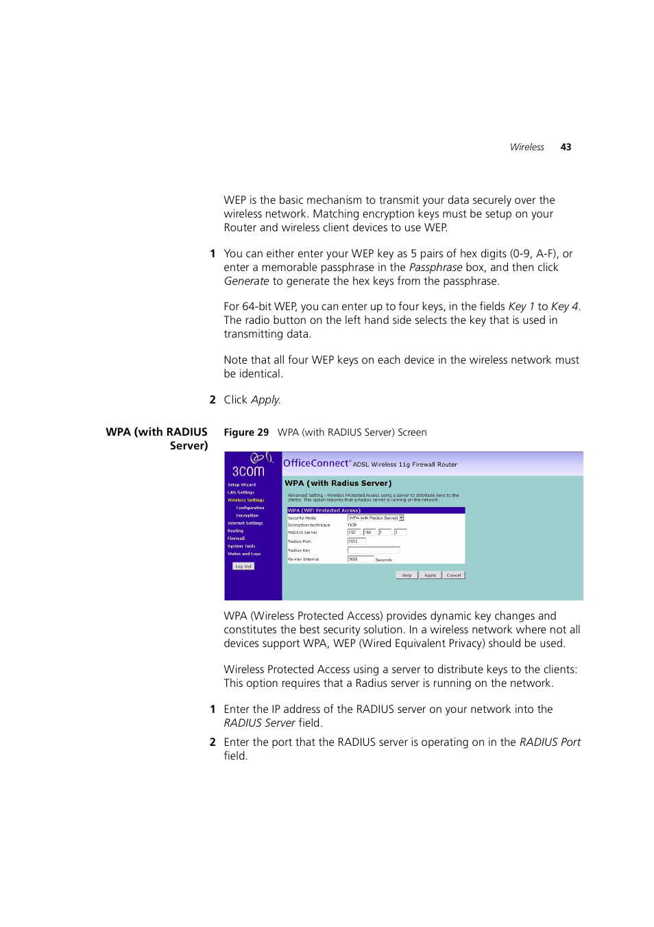 Wpa (with radius server) | 3Com 3CRWE754G72-A User Manual | Page 43 / 110
