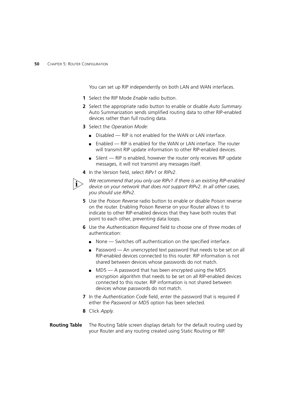 Routing table | 3Com 3CRWE754G72-A User Manual | Page 50 / 110
