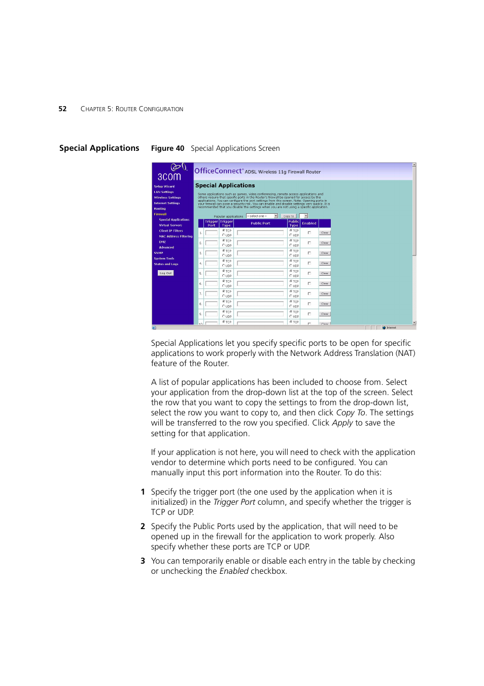 Special applications | 3Com 3CRWE754G72-A User Manual | Page 52 / 110