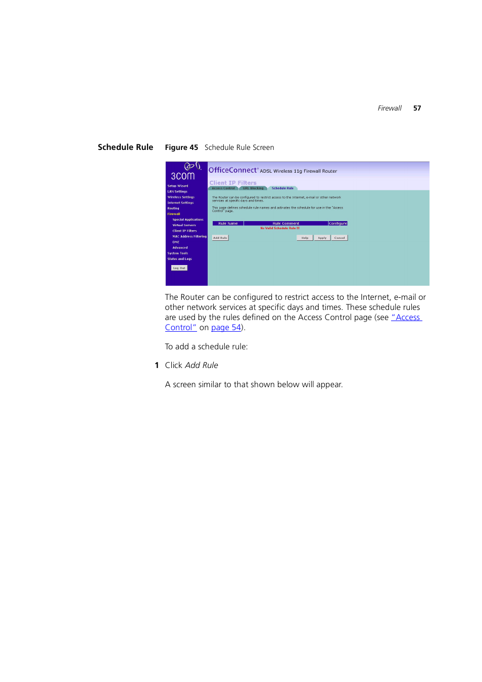 Schedule rule | 3Com 3CRWE754G72-A User Manual | Page 57 / 110