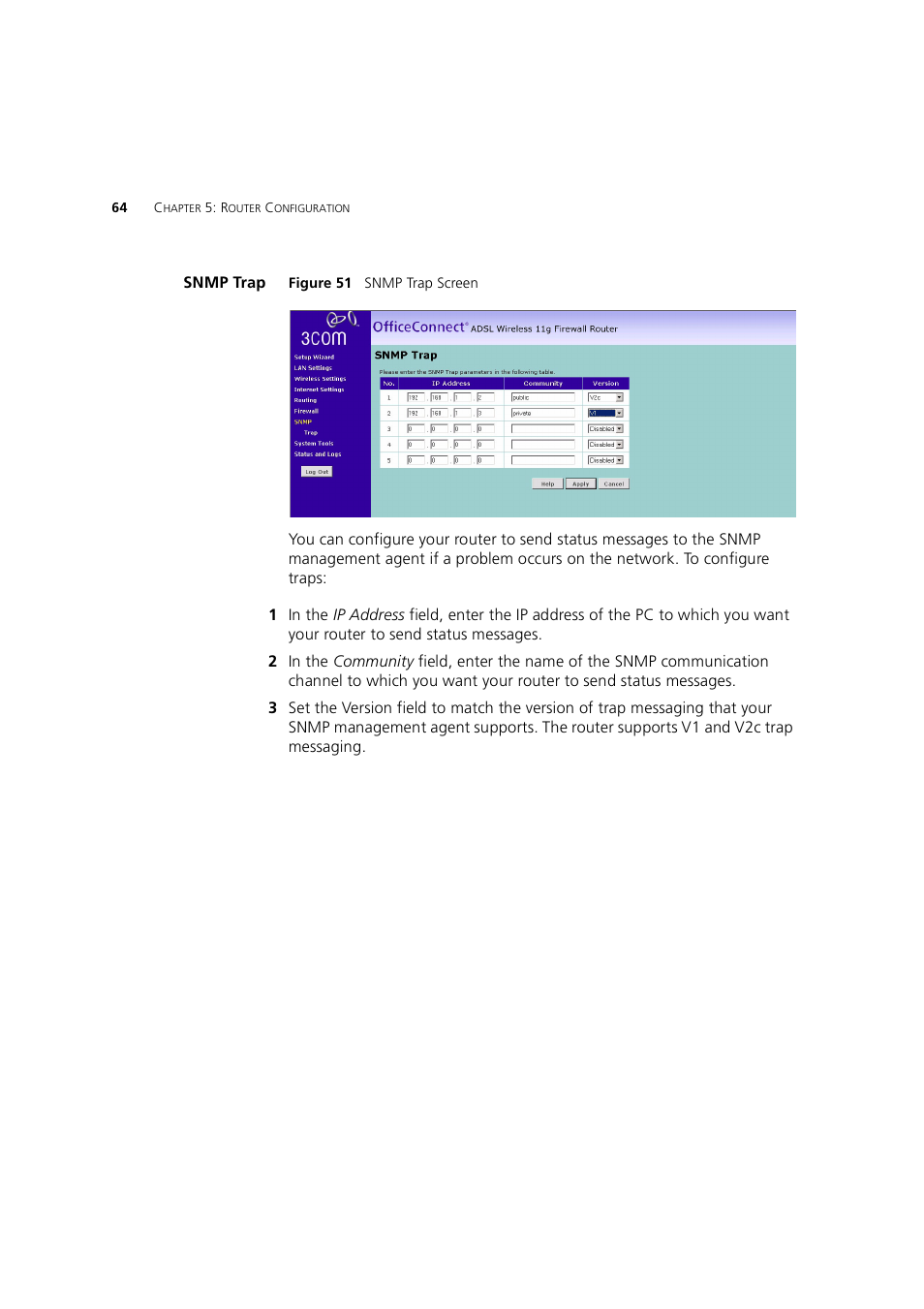 Snmp trap | 3Com 3CRWE754G72-A User Manual | Page 64 / 110