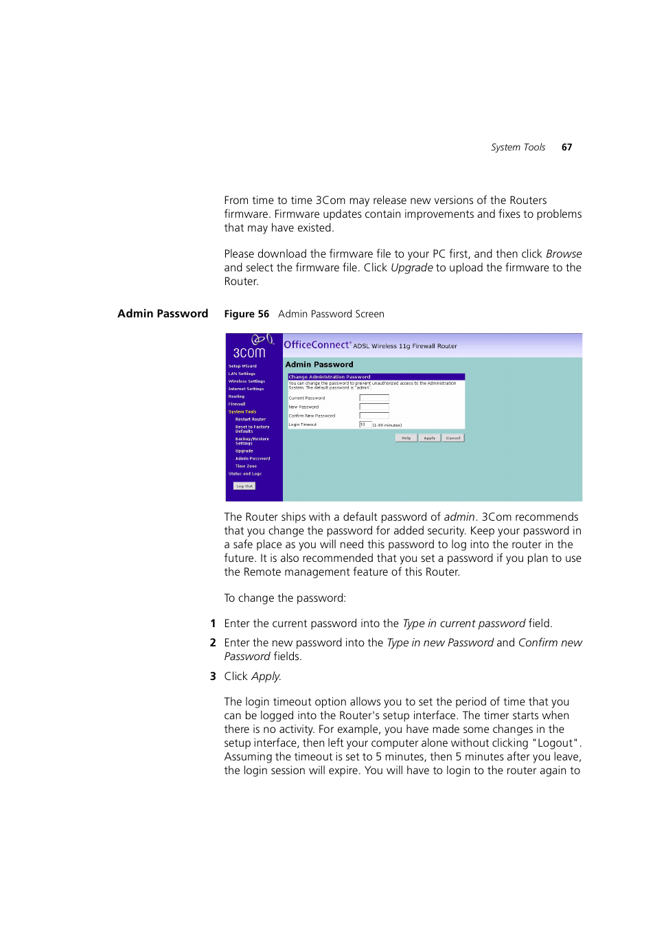 Admin password | 3Com 3CRWE754G72-A User Manual | Page 67 / 110