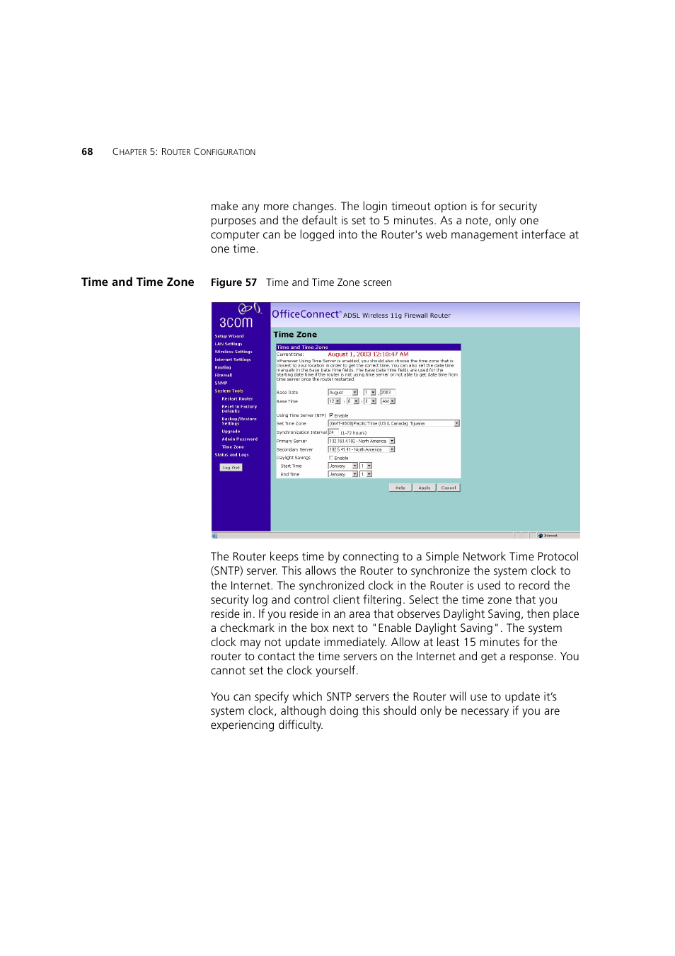 Time and time zone | 3Com 3CRWE754G72-A User Manual | Page 68 / 110