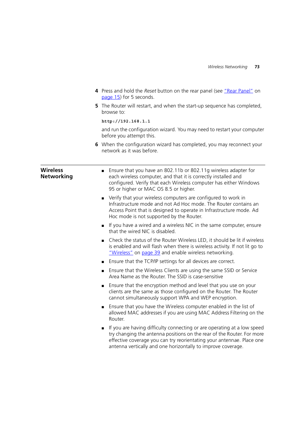 Wireless networking | 3Com 3CRWE754G72-A User Manual | Page 73 / 110