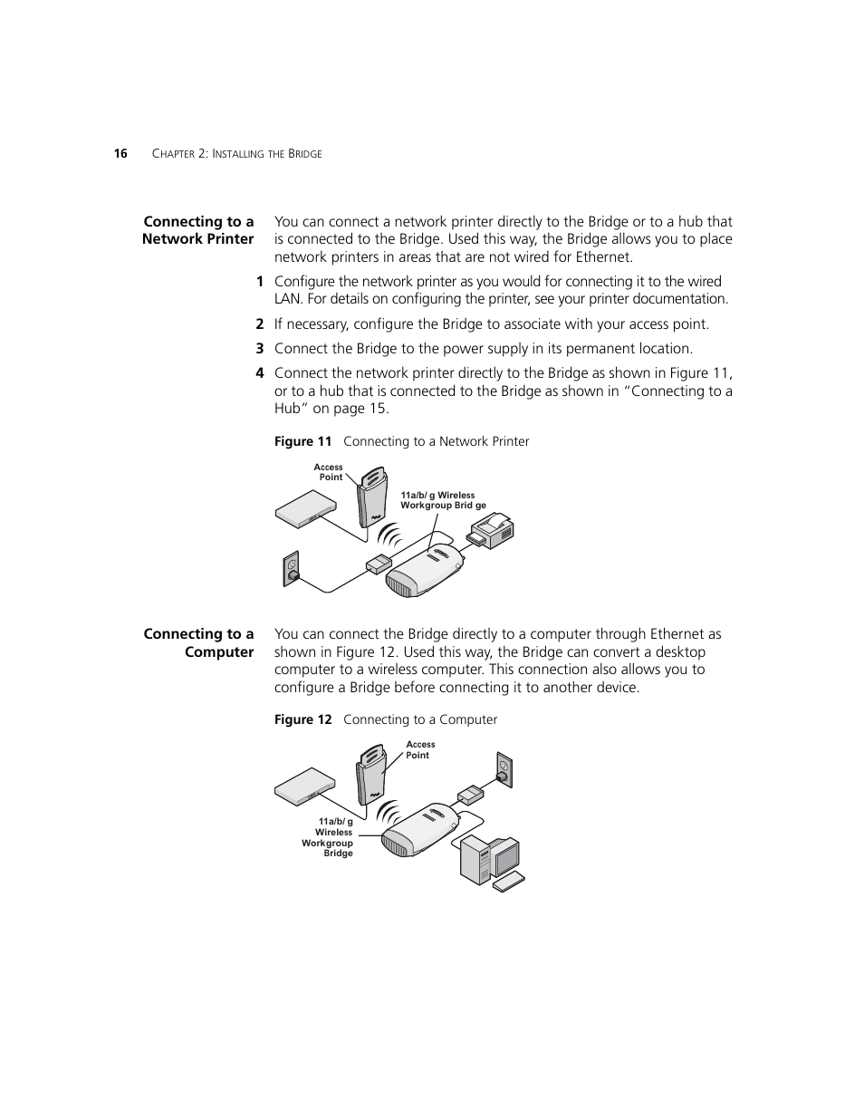 Connecting to a network printer, Connecting to a computer | 3Com WL-560 User Manual | Page 22 / 70