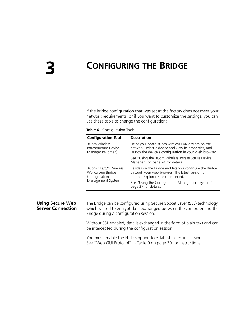 Configuring thebridge, Using secure web server connection, Onfiguring | Ridge | 3Com WL-560 User Manual | Page 29 / 70