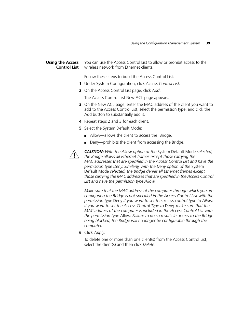 Using the access control list | 3Com WL-560 User Manual | Page 45 / 70