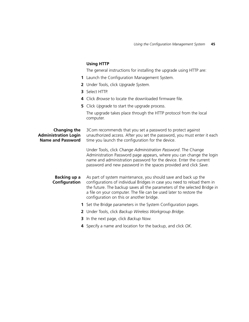 Using http, Backing up a configuration | 3Com WL-560 User Manual | Page 51 / 70