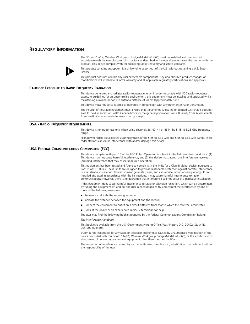 Regulatory information | 3Com WL-560 User Manual | Page 65 / 70
