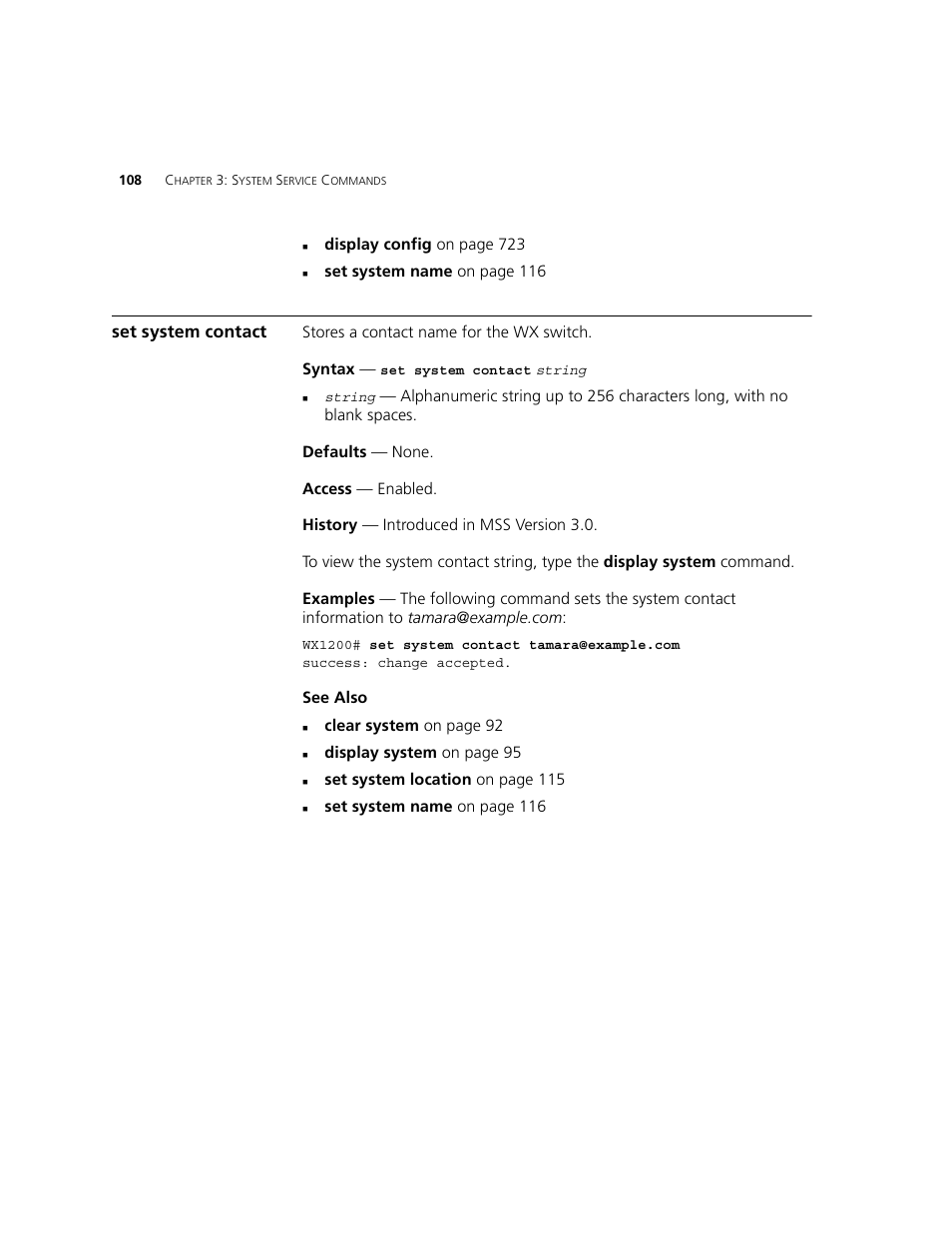 Set system contact | 3Com WXR100 3CRWXR10095A User Manual | Page 108 / 800