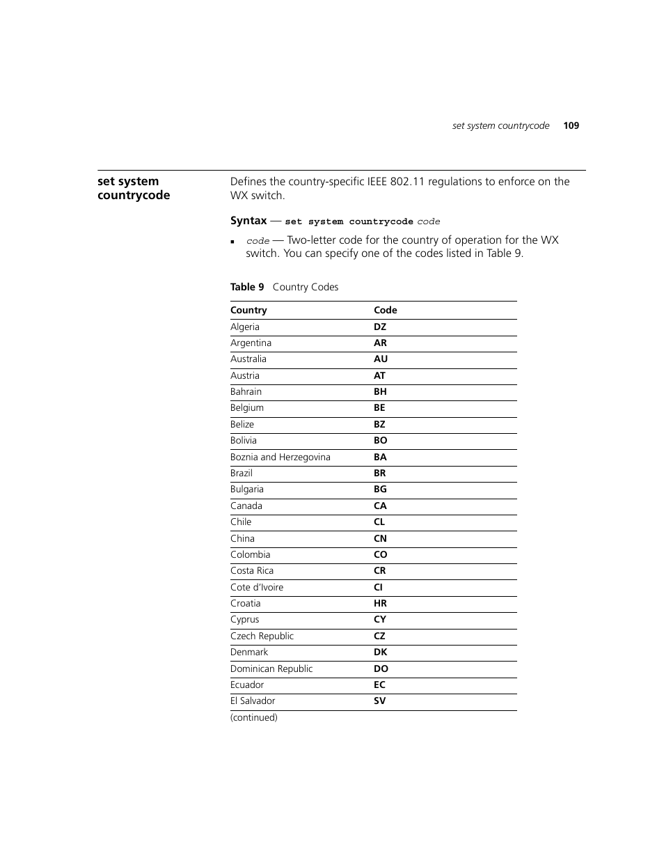 Set system countrycode | 3Com WXR100 3CRWXR10095A User Manual | Page 109 / 800