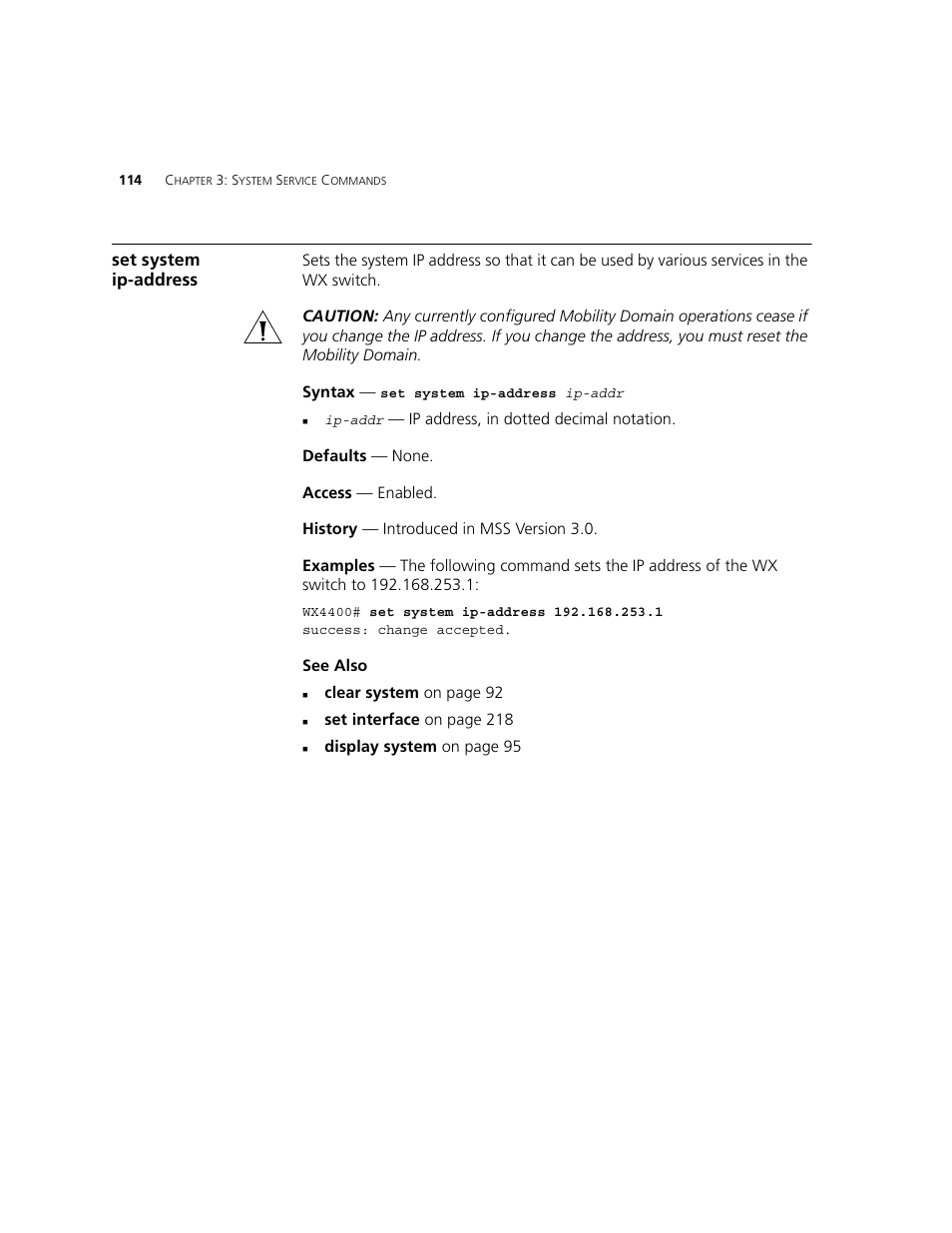 Set system ip-address | 3Com WXR100 3CRWXR10095A User Manual | Page 114 / 800