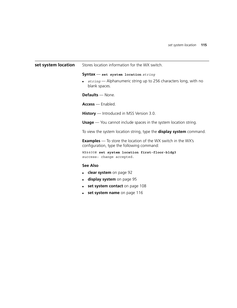 Set system location | 3Com WXR100 3CRWXR10095A User Manual | Page 115 / 800