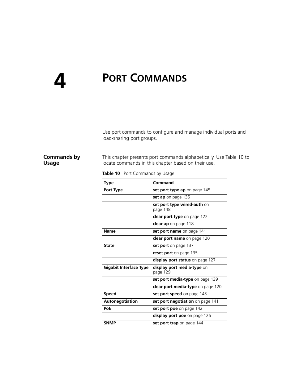 Port commands, Commands by usage, Ommands | 3Com WXR100 3CRWXR10095A User Manual | Page 117 / 800