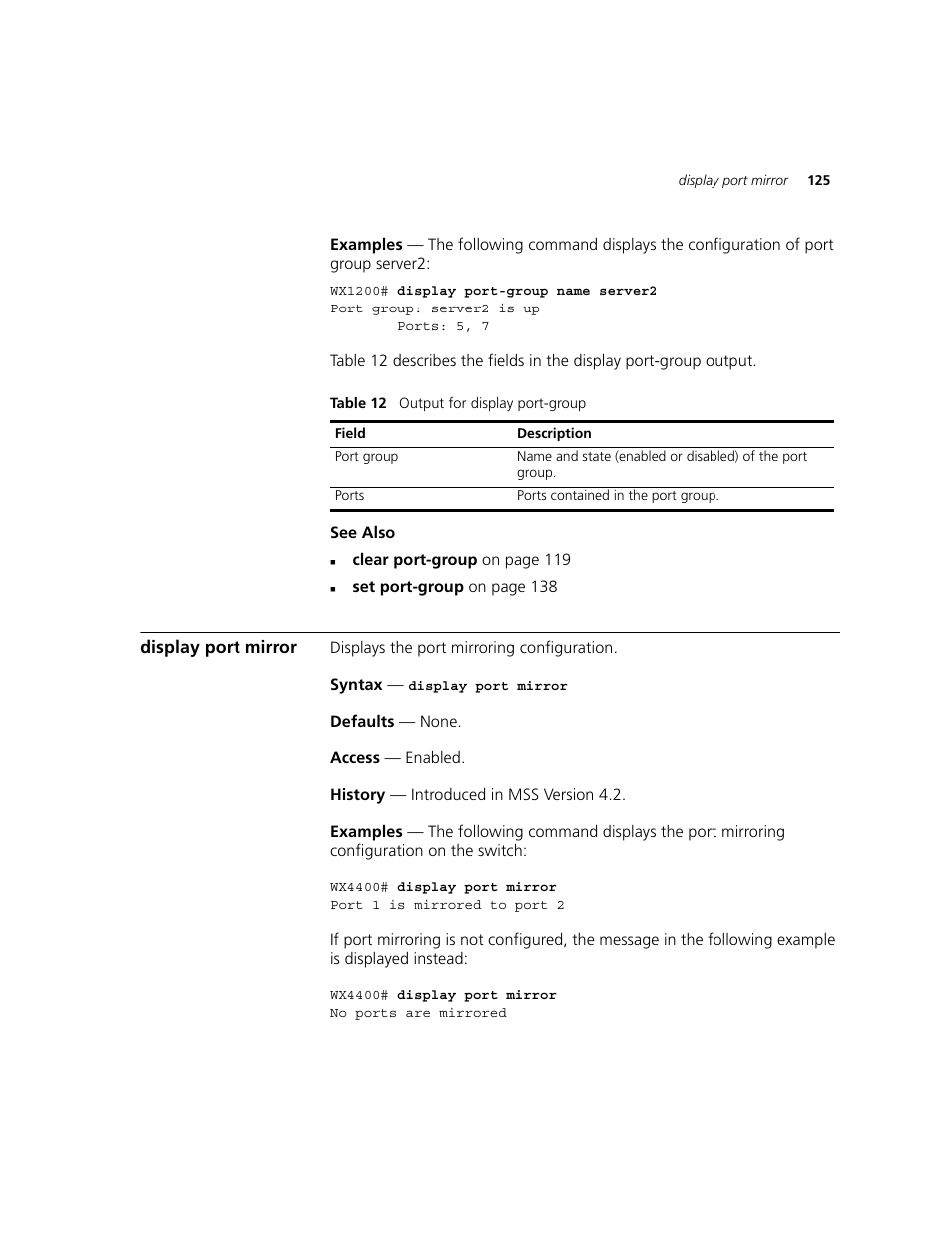 Display port mirror | 3Com WXR100 3CRWXR10095A User Manual | Page 125 / 800