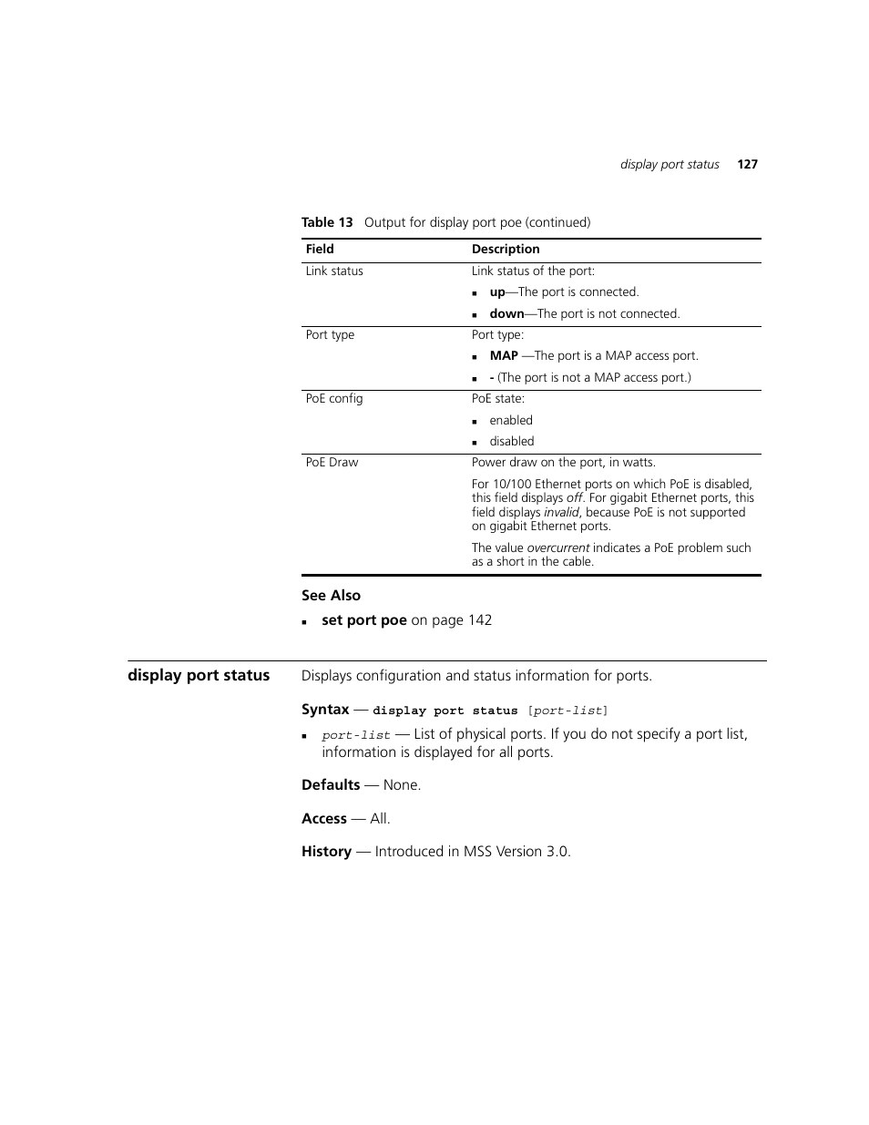Display port status | 3Com WXR100 3CRWXR10095A User Manual | Page 127 / 800