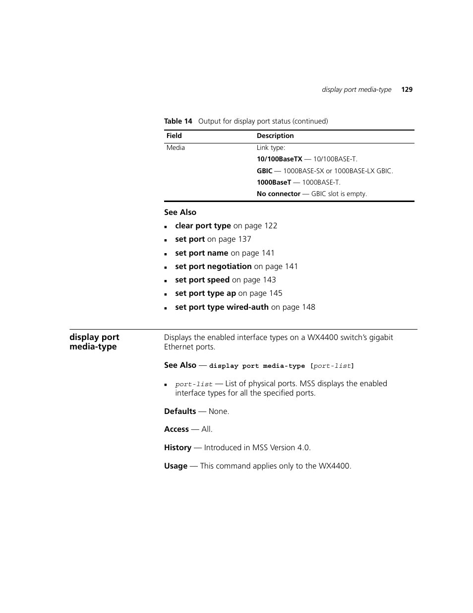 Display port media-type | 3Com WXR100 3CRWXR10095A User Manual | Page 129 / 800
