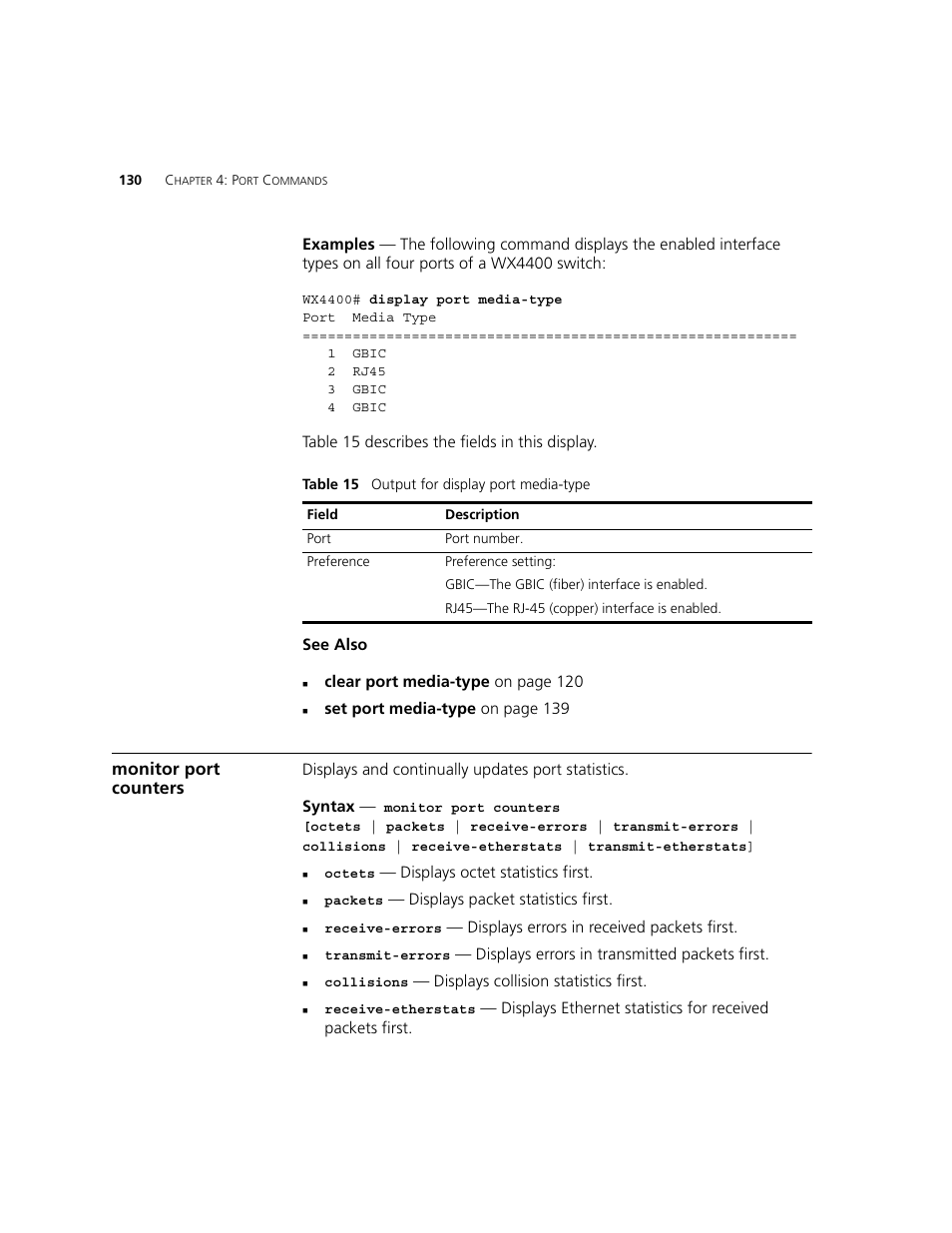 Monitor port counters | 3Com WXR100 3CRWXR10095A User Manual | Page 130 / 800