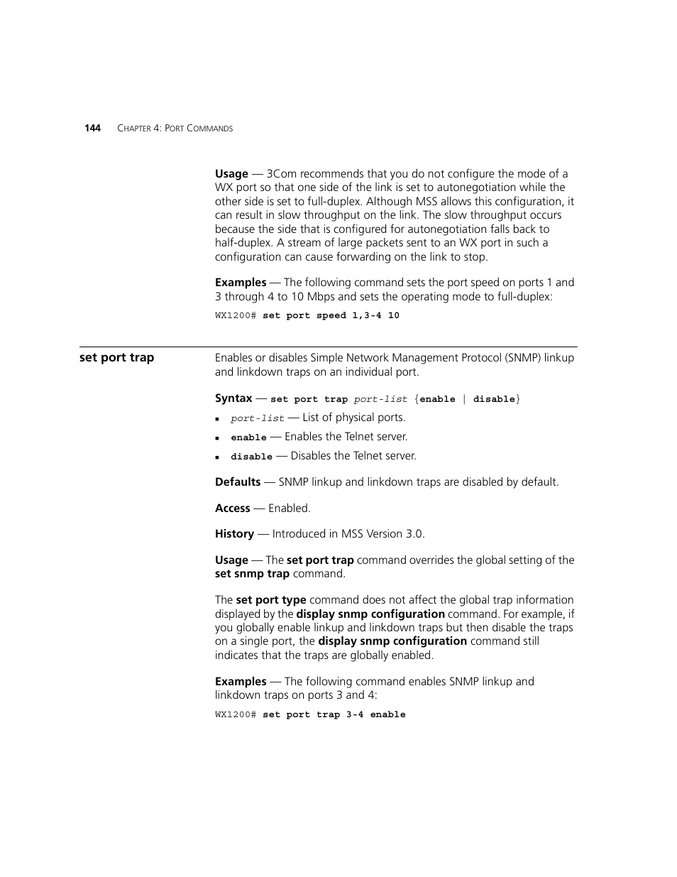 Set port trap | 3Com WXR100 3CRWXR10095A User Manual | Page 144 / 800