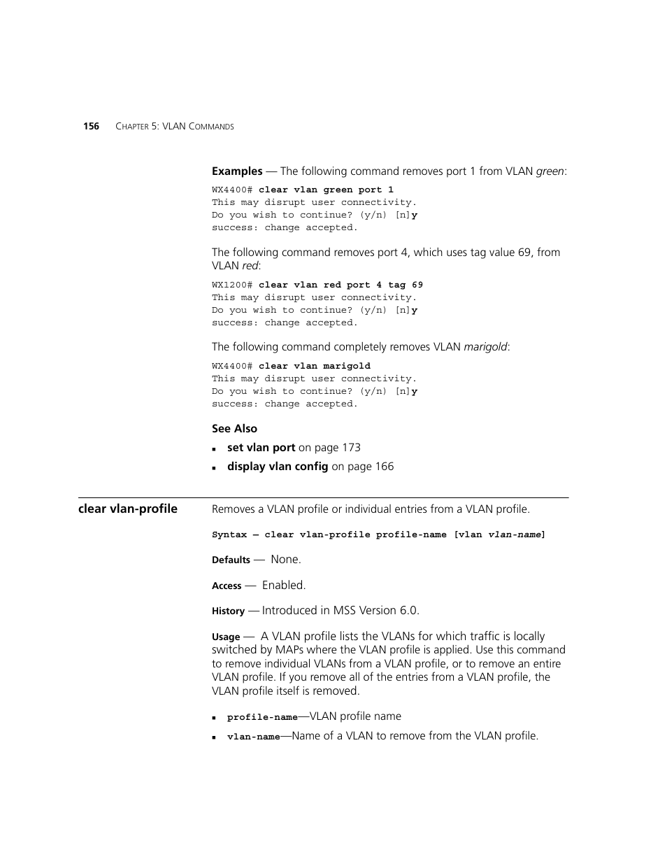 Clear vlan-profile | 3Com WXR100 3CRWXR10095A User Manual | Page 156 / 800