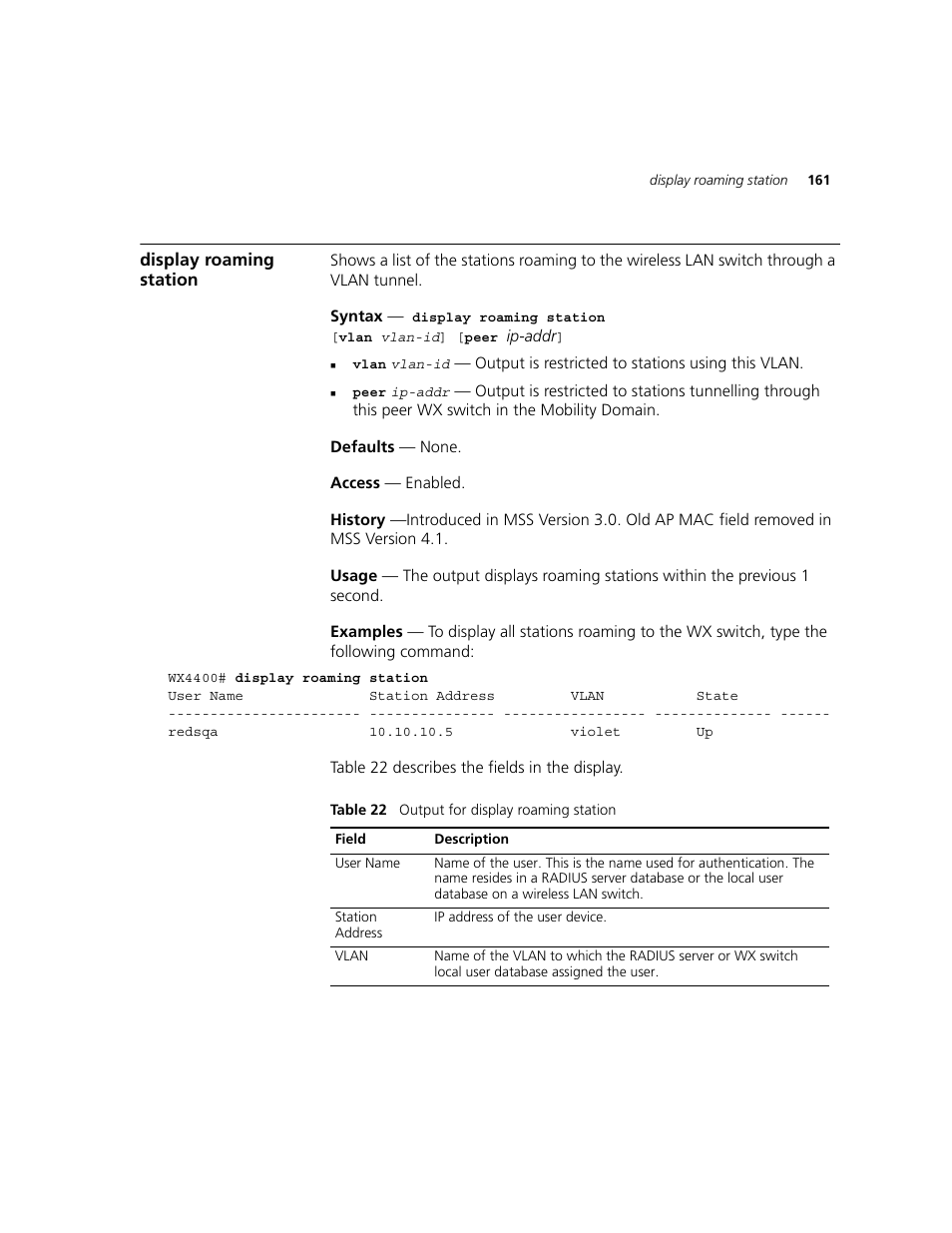 Display roaming station | 3Com WXR100 3CRWXR10095A User Manual | Page 161 / 800