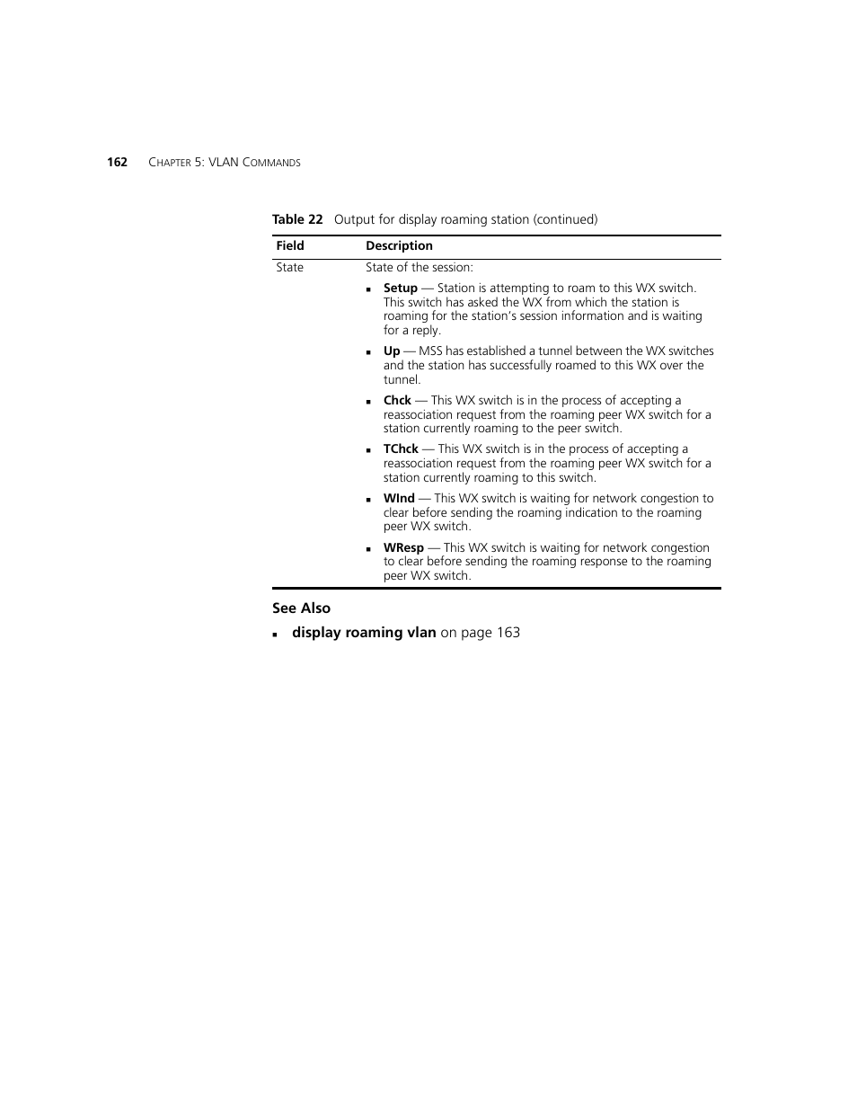 See also, Display roaming vlan on page 163 | 3Com WXR100 3CRWXR10095A User Manual | Page 162 / 800