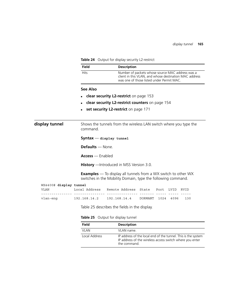 Display tunnel | 3Com WXR100 3CRWXR10095A User Manual | Page 165 / 800