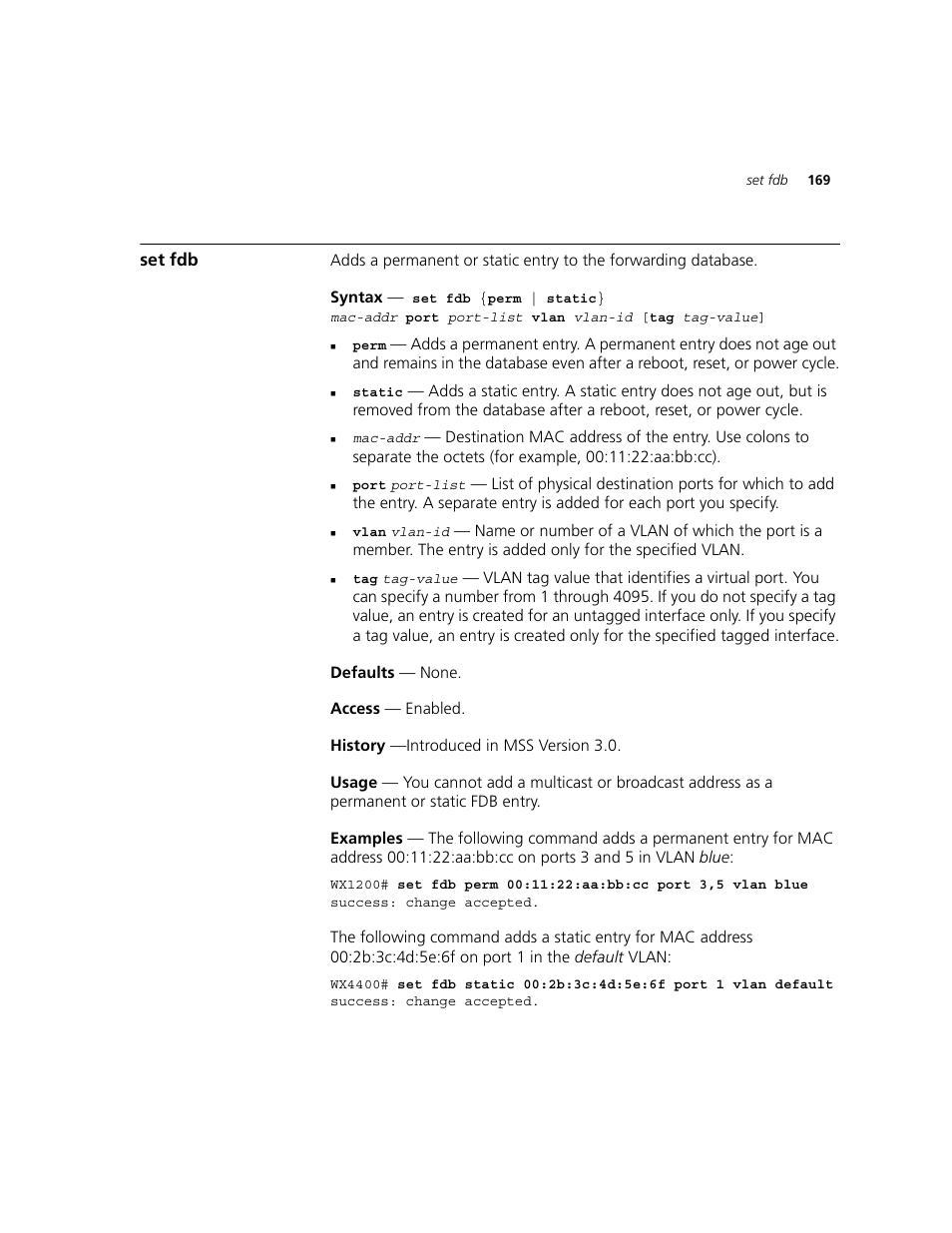 Set fdb | 3Com WXR100 3CRWXR10095A User Manual | Page 169 / 800