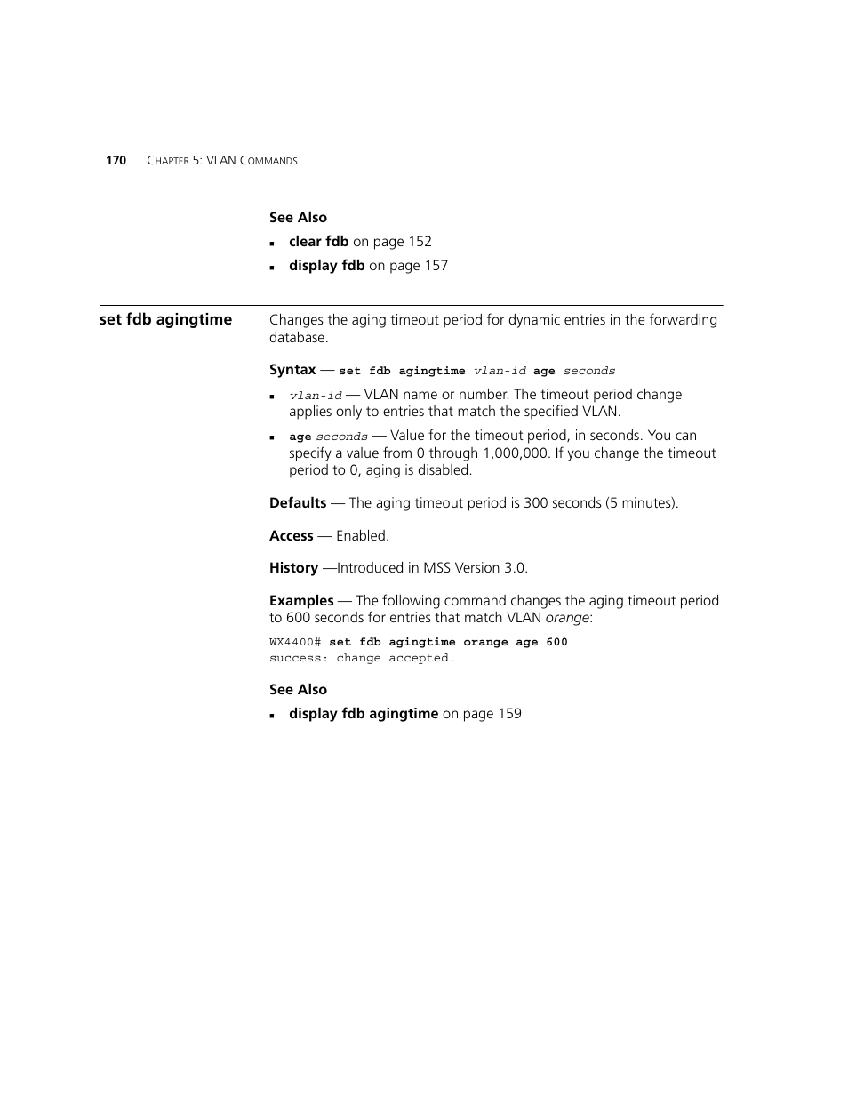 Set fdb agingtime | 3Com WXR100 3CRWXR10095A User Manual | Page 170 / 800