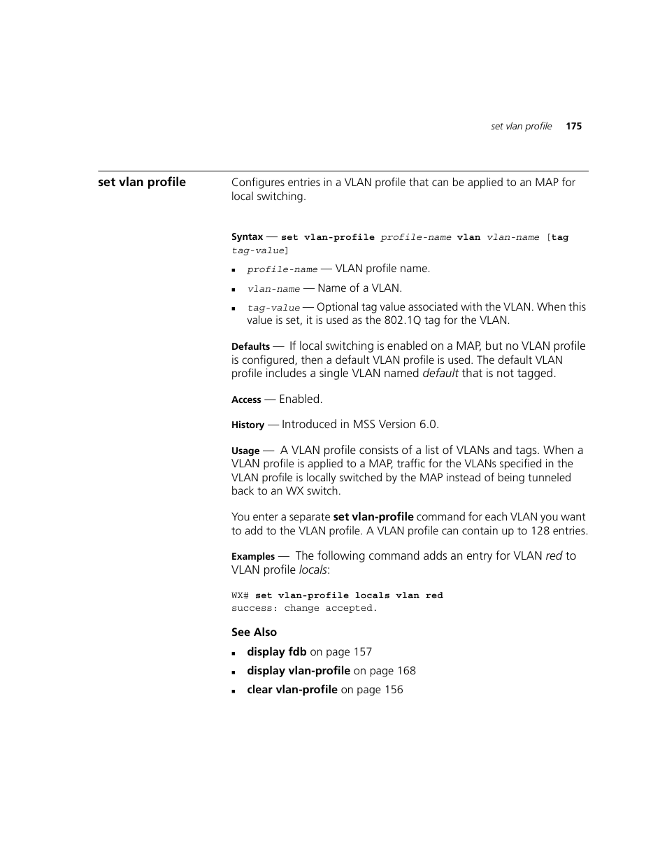 Set vlan profile | 3Com WXR100 3CRWXR10095A User Manual | Page 175 / 800