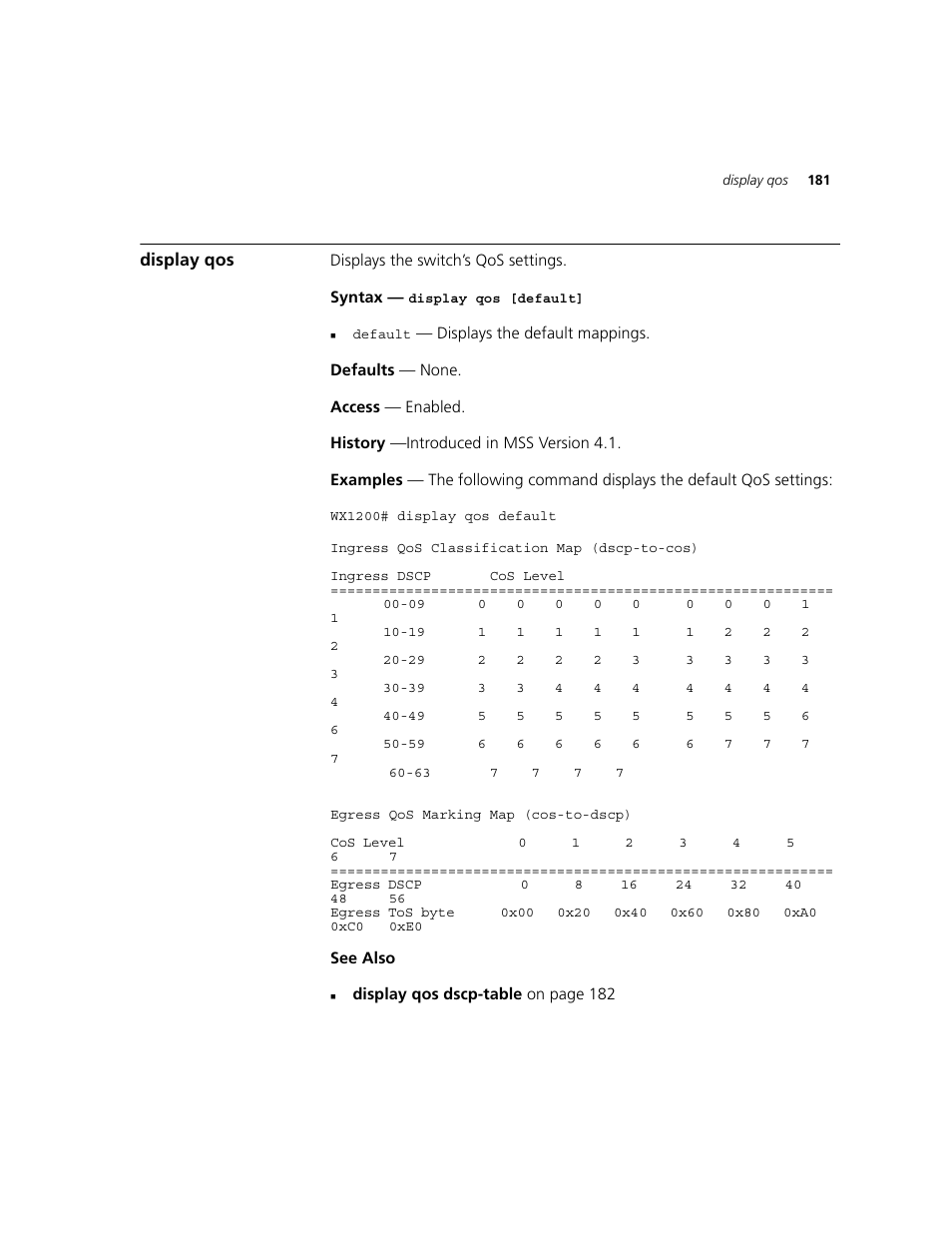 Display qos | 3Com WXR100 3CRWXR10095A User Manual | Page 181 / 800