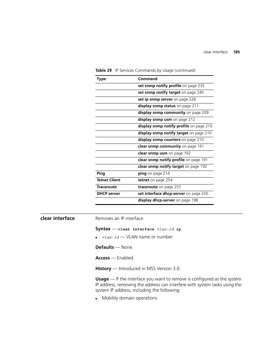 Clear interface | 3Com WXR100 3CRWXR10095A User Manual | Page 185 / 800