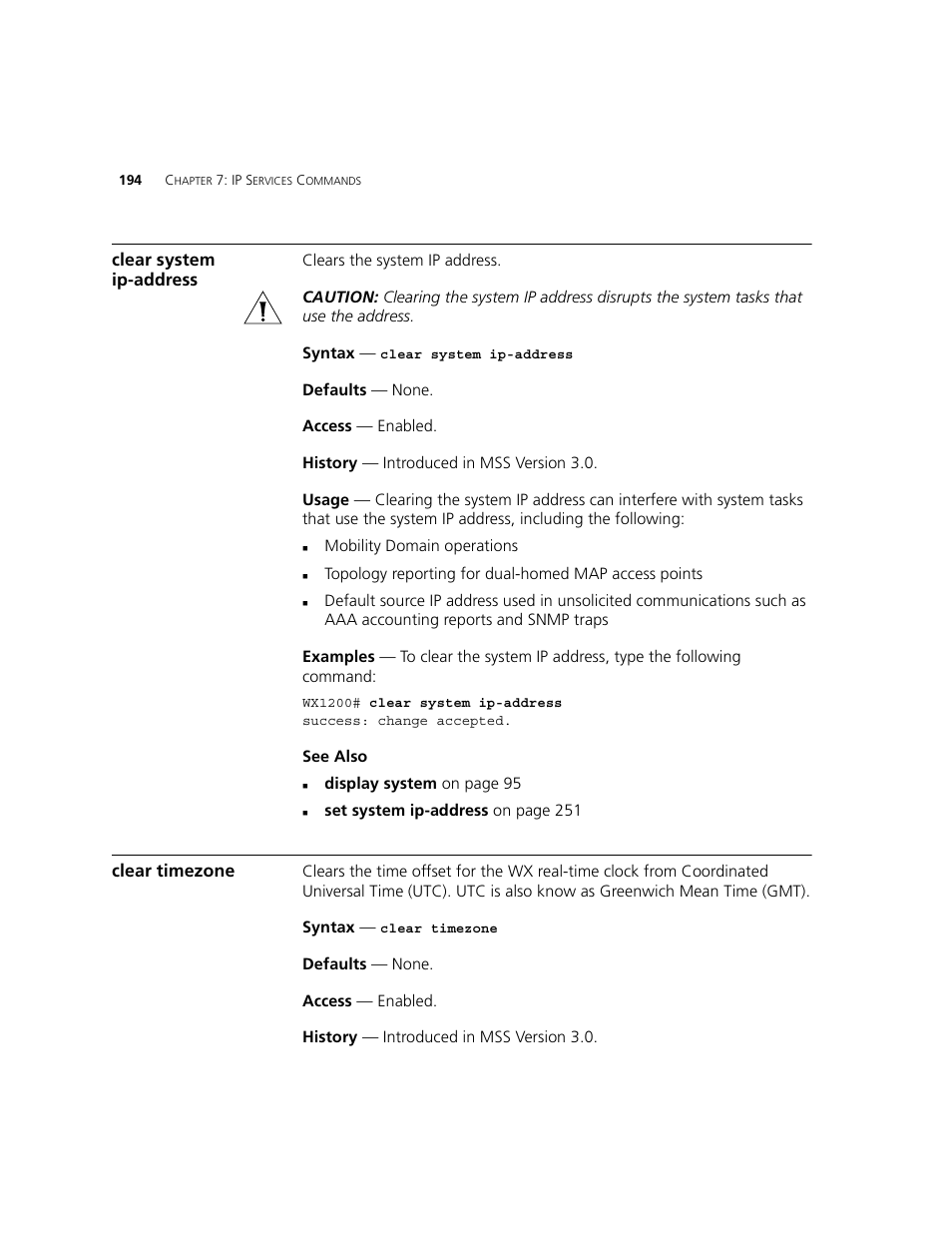 Clear system ip-address, Clear timezone | 3Com WXR100 3CRWXR10095A User Manual | Page 194 / 800