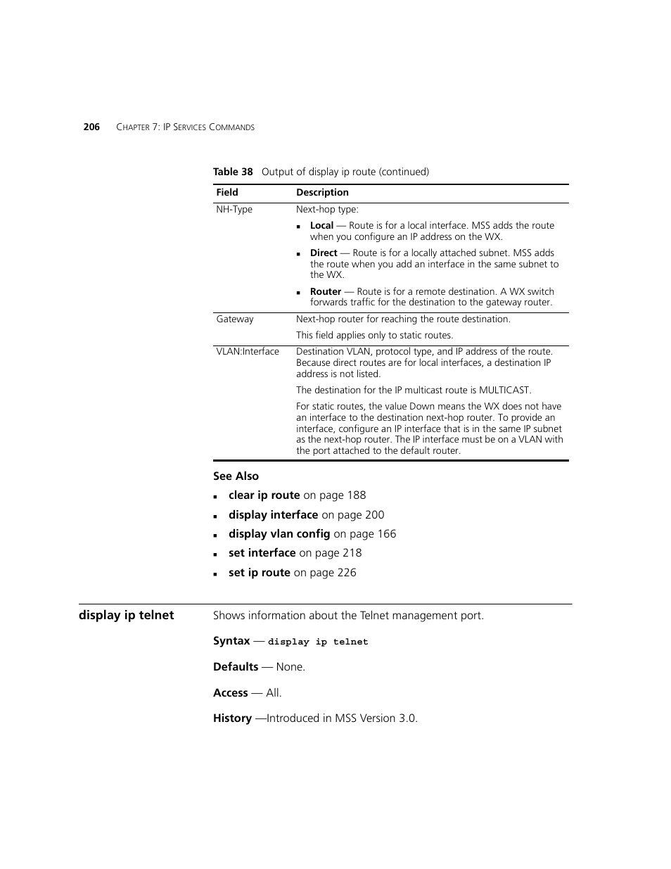 Display ip telnet | 3Com WXR100 3CRWXR10095A User Manual | Page 206 / 800