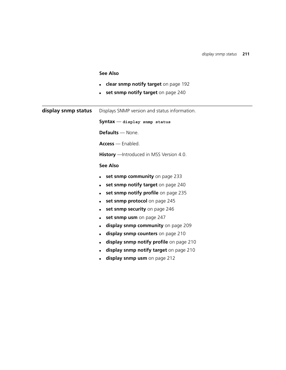 Display snmp status | 3Com WXR100 3CRWXR10095A User Manual | Page 211 / 800