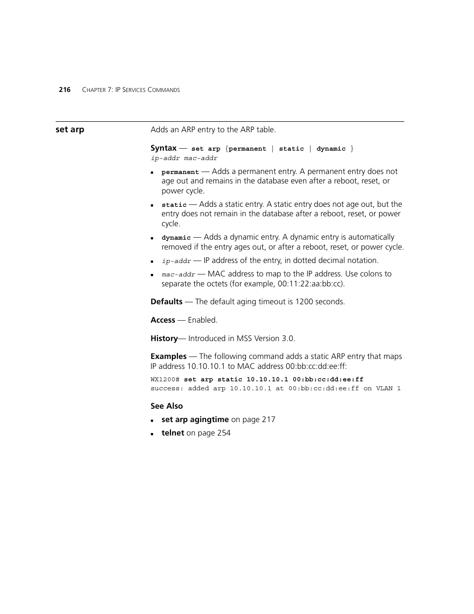 Set arp | 3Com WXR100 3CRWXR10095A User Manual | Page 216 / 800