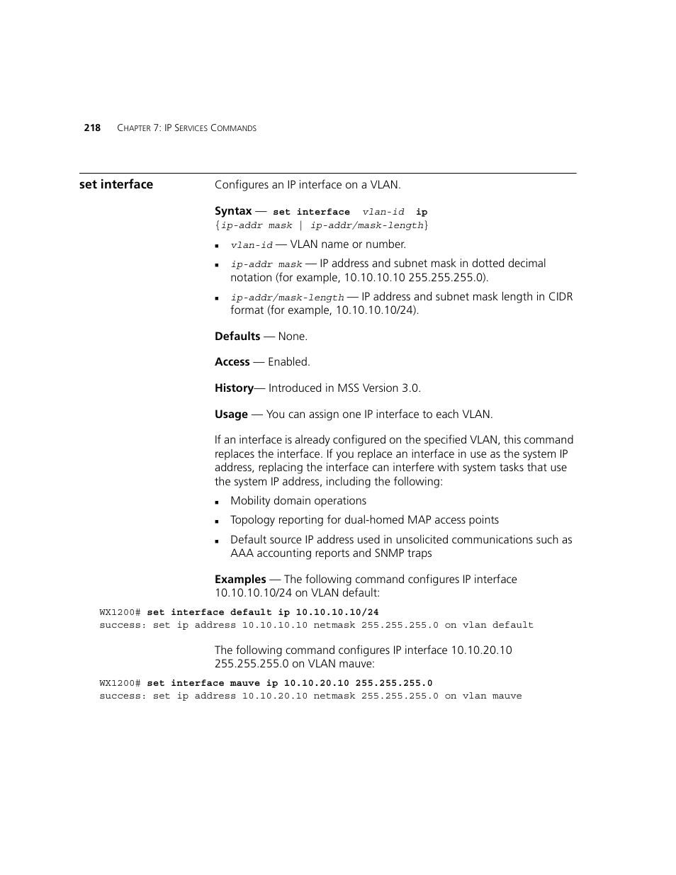 Set interface | 3Com WXR100 3CRWXR10095A User Manual | Page 218 / 800